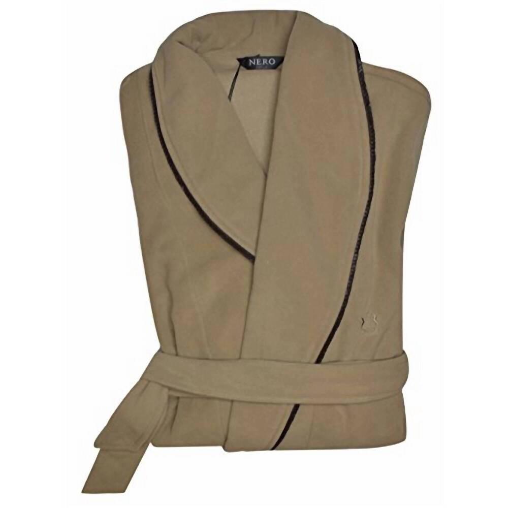 NEW NERO PERLA men tie belt fleece robe in beige